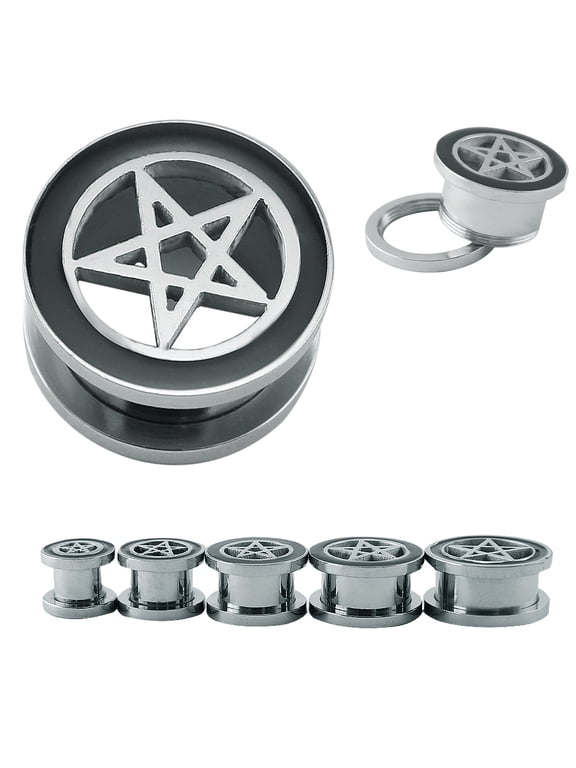 1 Pair Pentagram Star Ear Plug Tunnels Stretcher 316L Stainless Steel Expander Piercing 0g 00g