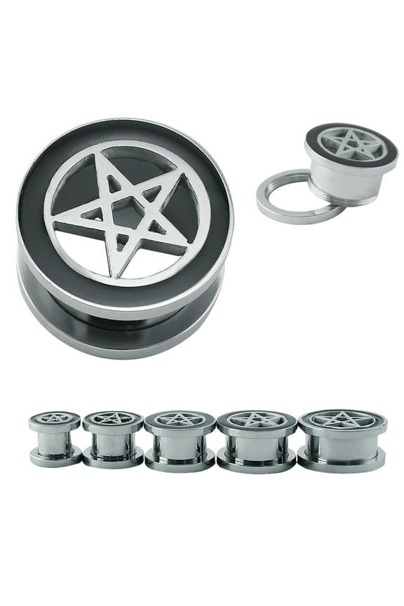 1 Pair Pentagram Star Ear Plug Tunnels Stretcher 316L Stainless Steel Expander Piercing 0g 00g