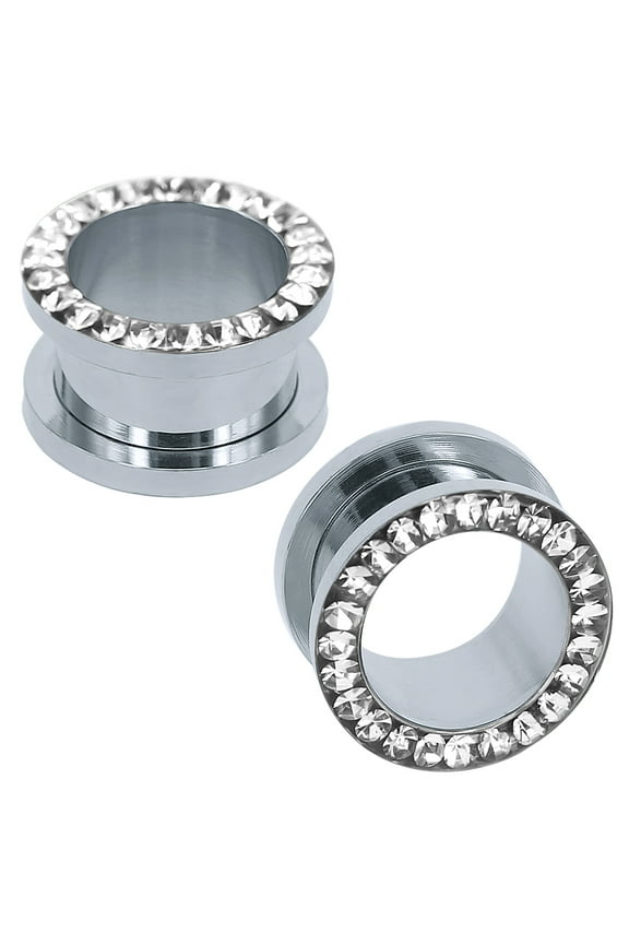 1 Pair Rhinestone Crystal Ear Plug Tunnels Screw Fit Ear Expander Stretcher Body Piercing 0g 00g