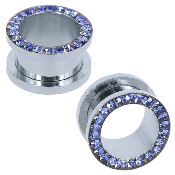 ZS 1 Pair Rhinestone Crystal Ear Plug Tunnels Screw Fit Ear Expander Stretcher Body Piercing 0g 00g