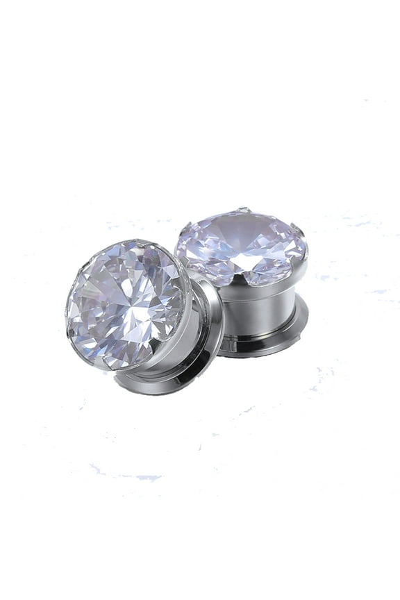 1 Pair Sparkly Crystal Ear Plug Tunnels Stainless Steel Ear Gauge Expander Stretcher Body Piercing 0g 00g