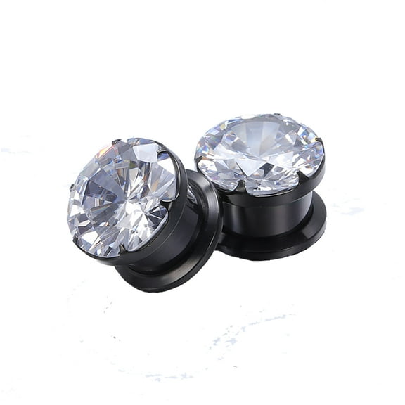ZS 1 Pair Sparkly Crystal Ear Plug Tunnels Stainless Steel Ear Gauge Expander Stretcher Body Piercing 0g 00g
