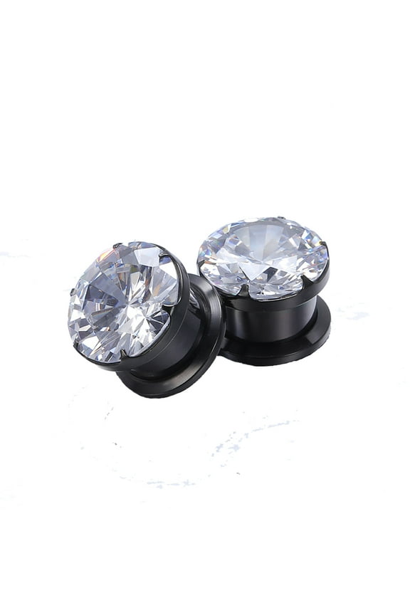 1 Pair Sparkly Crystal Ear Plug Tunnels Stainless Steel Ear Gauge Expander Stretcher Body Piercing 0g 00g