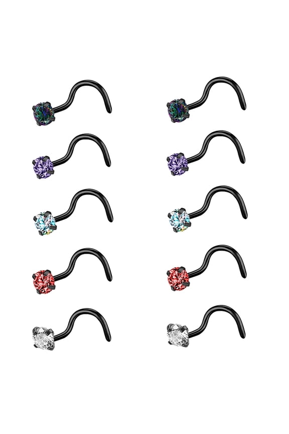 10Pcs 20g Claw Crystal Nose Ring Piercing Black Plated Nostril Piercing L Shape Nose Stud Piercing
