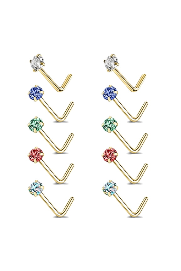 10Pcs 20g Claw Crystal Nose Ring Piercing Black Plated Nostril Piercing L Shape Nose Stud Piercing