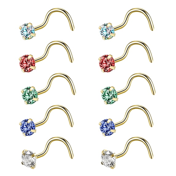 ZS 10Pcs 20g Claw Crystal Nose Ring Piercing Black Plated Nostril Piercing L Shape Nose Stud Piercing