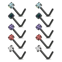 ZS 10Pcs 20g Claw Crystal Nose Ring Piercing Black Plated Nostril Piercing L Shape Nose Stud Piercing
