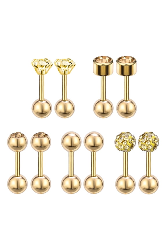 10Pcs/Set 18G Ball Cubic Zircon Ear Stud Earring Simple Helix Conch Cartilage Piercing for Women