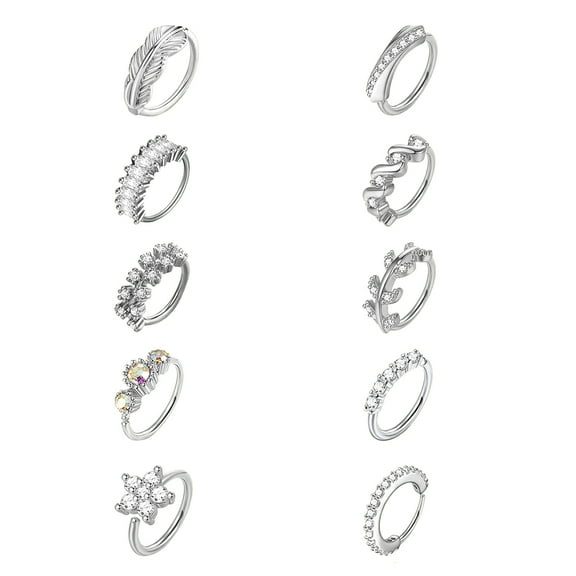 ZS 10Pcs/Set 20G Copper Nose Rings Hoop Flower Leaf Zircon Septum Piercing Tragus Cartilage Helix Earrings