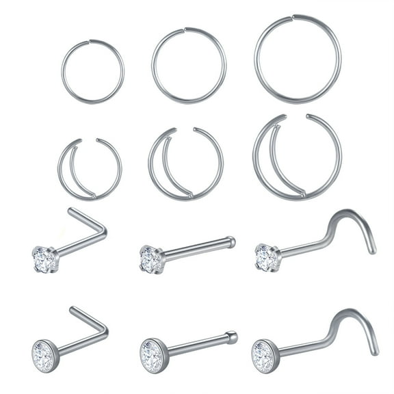 ZS 12Pcs 20g L Shaped Nose Stud Hoop Nose Ring Nose Bone Stud Piercing Corkscrew Nostril Piercing