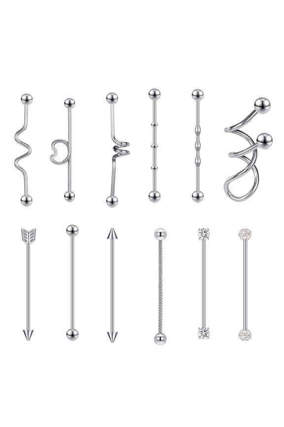 12Pcs/Set 14G Spiral Industrial Barbell Earring Ball Cartilage Industrial Piercing Earring