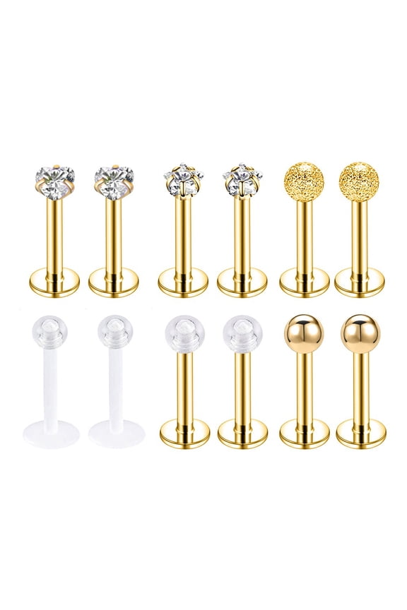 12Pcs/Set 16G Lip Studs Star Medusa Lip Piercing Heart Cartilage Helix Earring Piercing