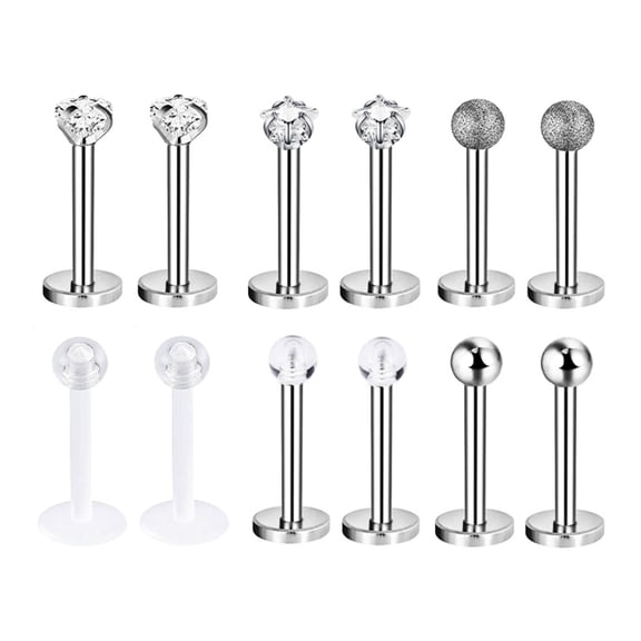 ZS 12Pcs/Set 16G Lip Studs Star Medusa Lip Piercing Heart Cartilage Helix Earring Piercing