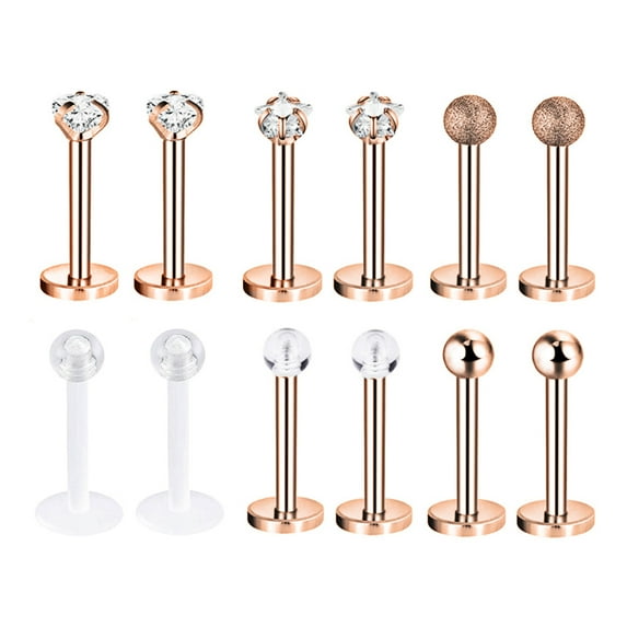 ZS 12Pcs/Set 16G Lip Studs Star Medusa Lip Piercing Heart Cartilage Helix Earring Piercing