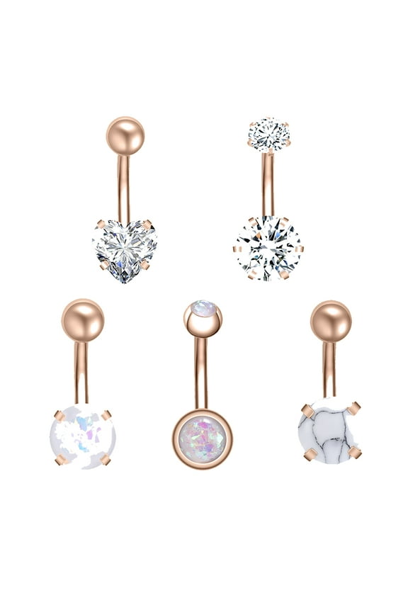 14G CZ Belly Button Rings Opal Stone Navel Piercing Banana Barbell Belly Piercing