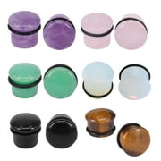 ZS 12Pcs/Set Single Flared Ear Plug Tunnel Natural Stone Ear Gauges Mushroom Shape Ear Stretchers Jewelry with Silicone O-Ring