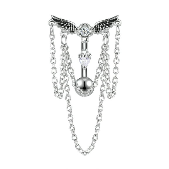 ZS 14G Angel Wing Belly Button Ring Chain Dangle Belly Piercing Crystal Navel Rings