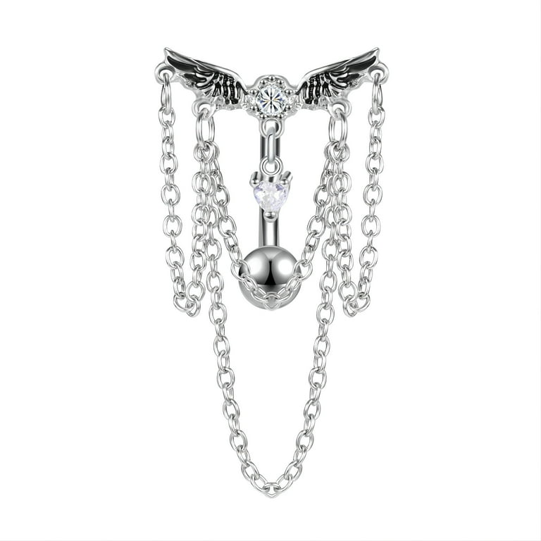 Wings with Teardrop Dangle Surgical Steel Belly Button Navel Ring Wings with Teardrop Dangle Surgical Steel Belly Button Navel Ring