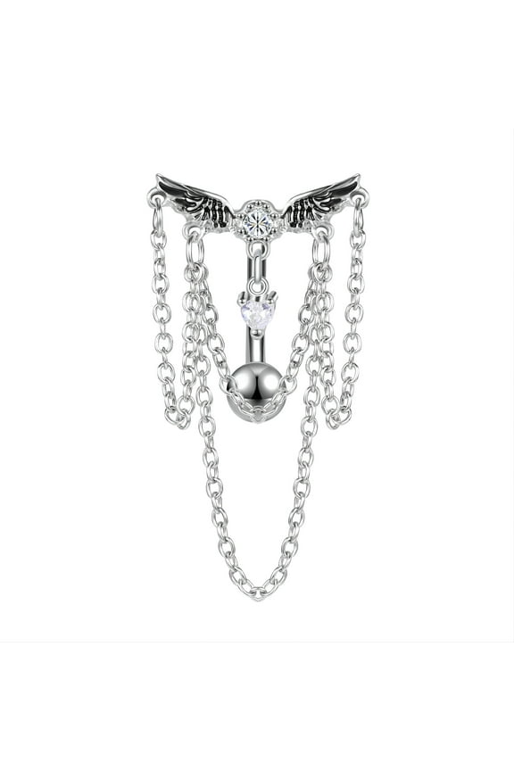 14G Angel Wing Belly Button Ring Chain Dangle Belly Piercing Crystal Navel Rings