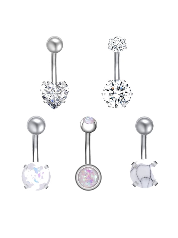 14G CZ Belly Button Rings Opal Stone Navel Piercing Banana Barbell Belly Piercing