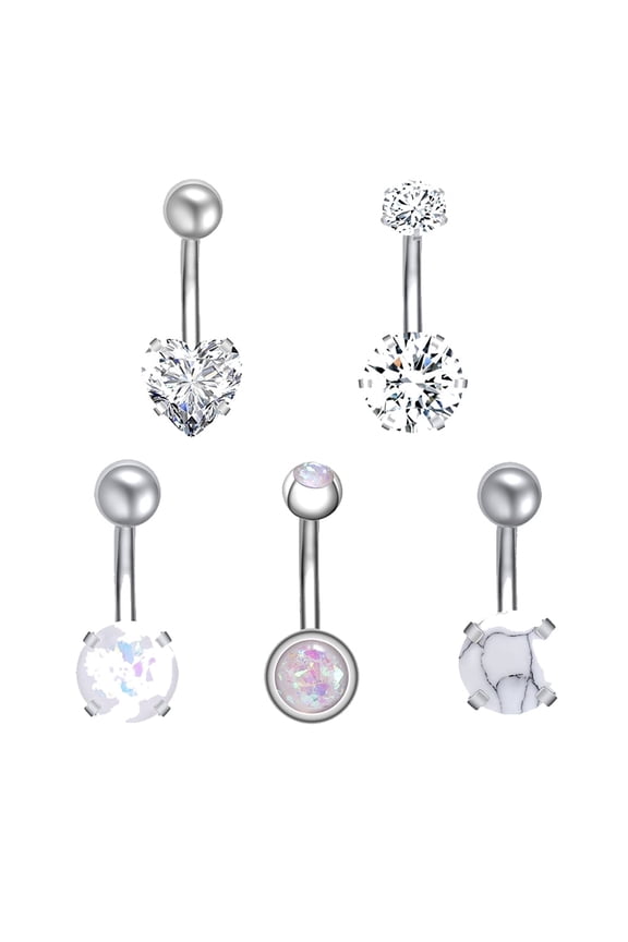 14G CZ Belly Button Rings Opal Stone Navel Piercing Banana Barbell Belly Piercing