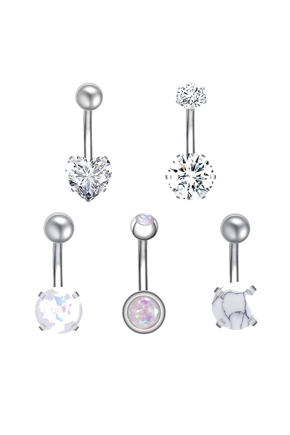 14G CZ Belly Button Rings Opal Stone Navel Piercing Banana Barbell Belly Piercing