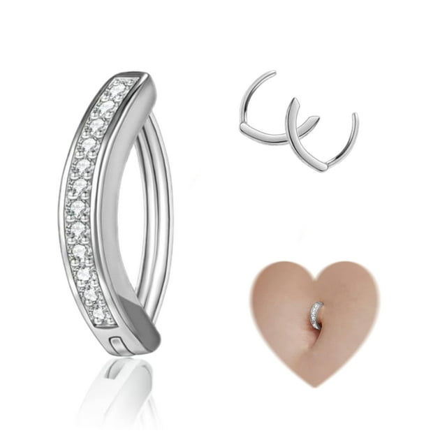 ZS 14G Clicker Belly Barbell Rings Inlaid White Zircon 925 Sterling Silver Belly Button Piercing