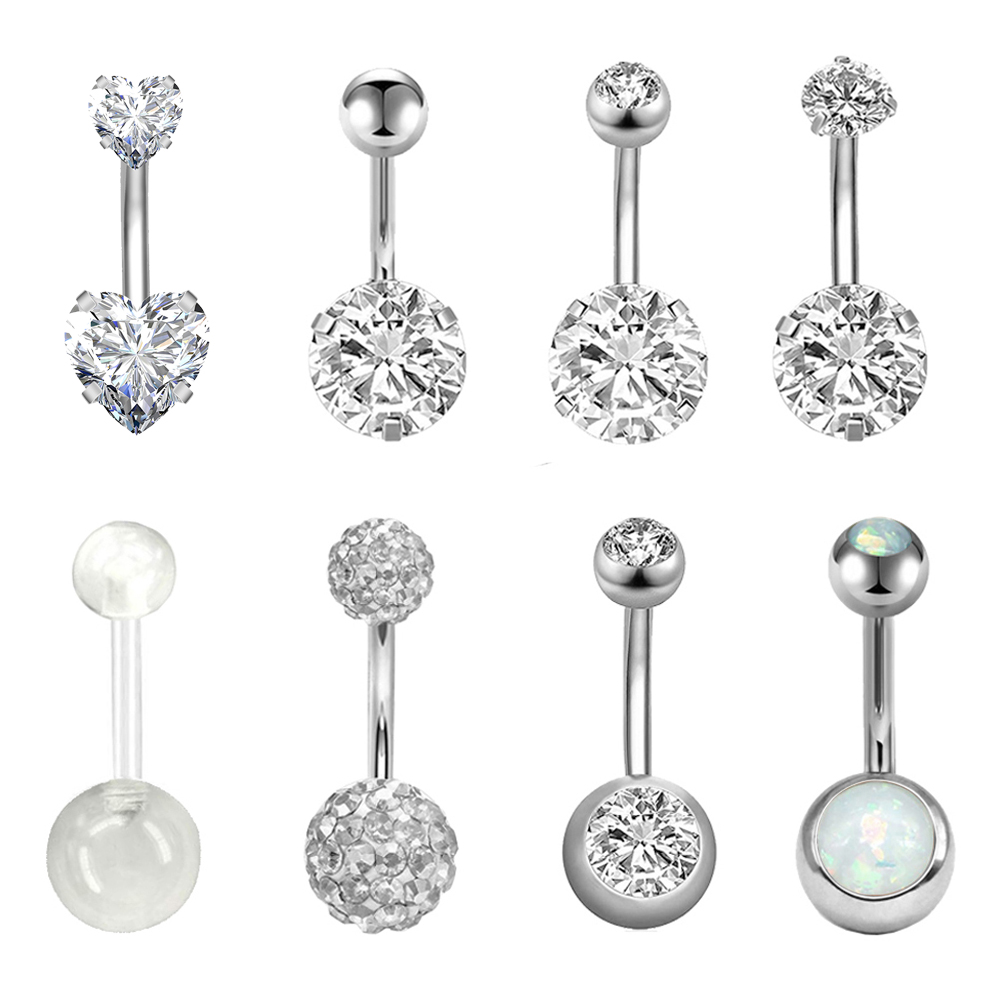 OOCA 1PC New CZ Belly Button Rings Long Dangled Bar Belly Piercing Ring ...