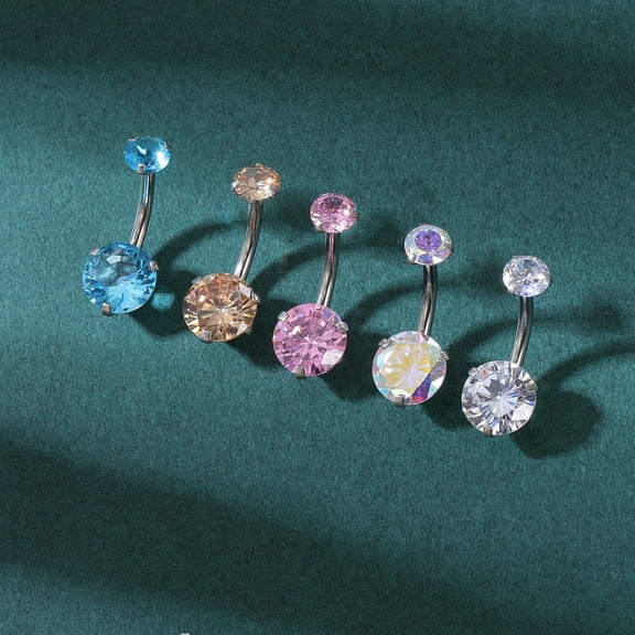 ZS 14G Cubic Zirconia Belly Button Rings Colorful Round Crystal Belly Navel Piercing Banana Barbell Belly Ring Set