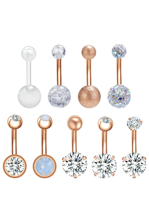 14G Cubic Zirconia Belly Button Rings Double Ball Belly Navel Piercing Banana Barbell Belly Ring for Women