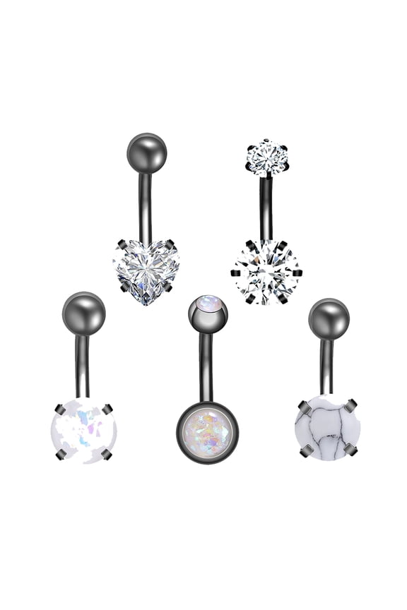 14G Cubic Zirconia Belly Button Rings Opal Stone Belly Navel Piercing Banana Barbell Belly Ring for Women