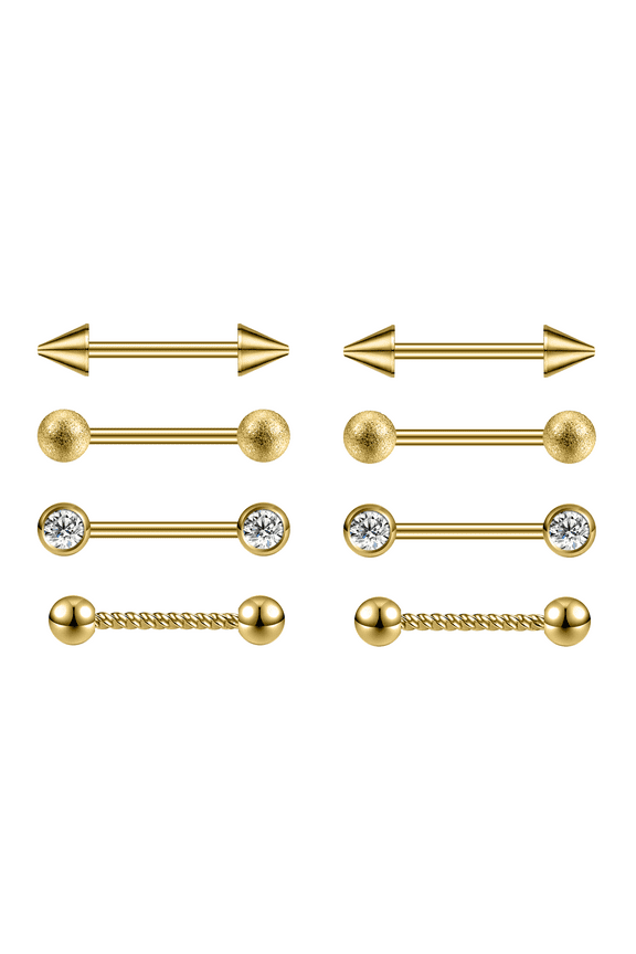 14G Gold Nipple Piercing Stainless Steel Tongue Ring Barbell Nipple Ring for Women