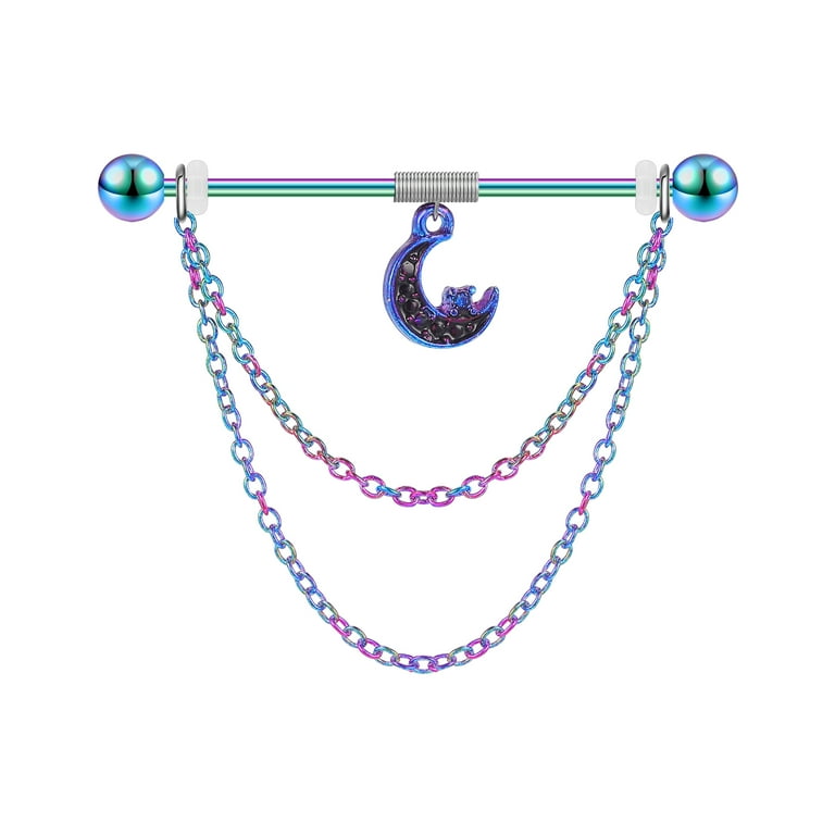 chonnel ZS 14G Moon Industrial Barbell Jewelry Chain Dangel