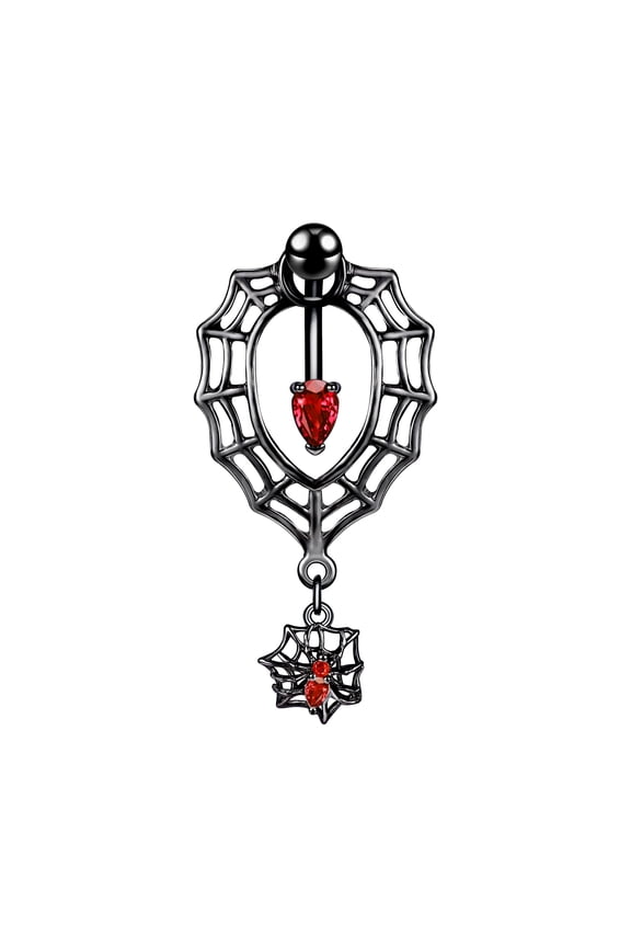 14G Spider Web Belly Button Ring Red Crystal Navel Rings Spider Dangle Belly Piercing