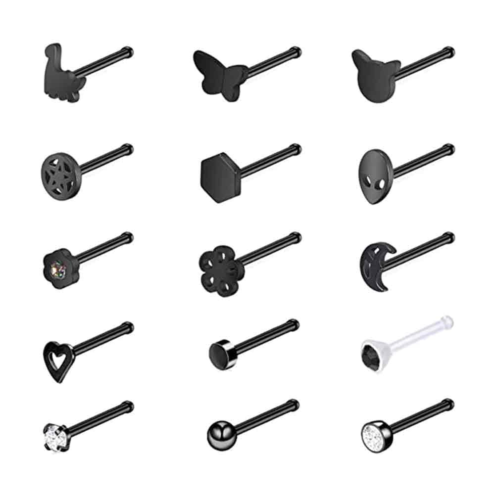 Kit 10 Borchie Naso Briana Williams – CZ Diamante 2mm, Acciaio Chirurgico, Misure 18G 20G 22G, Lunghezza 7mm