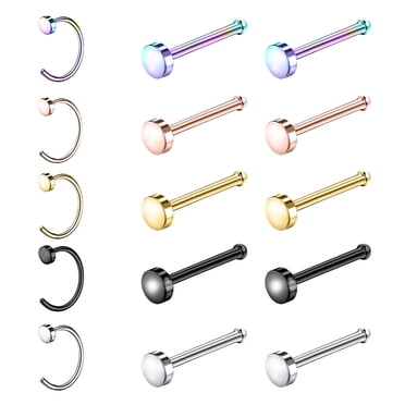 32-Piece Surgical Steel CZ Nose Piercing Set – Screw Studs & Hoop Rings – 20G – LongBeauty