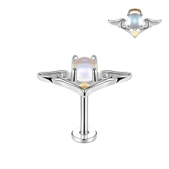 ZS 16G Angel Lip Stud Piercing Moonlight Stone Conch Cartilage Helix Piercing Stud Earring