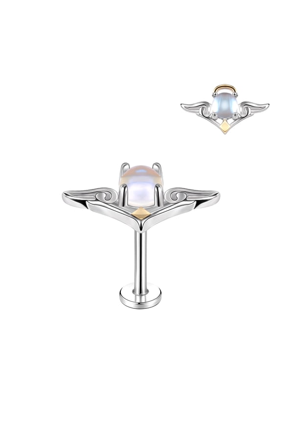 16G Angel Lip Stud Piercing Moonlight Stone Conch Cartilage Helix Piercing Stud Earring