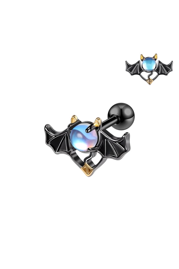 16G Black Demon Stud Earring Insert Moonlight Stone Conch Cartilage Helix Piercing