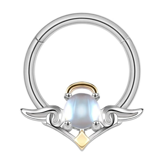 ZS 16G Silver Color Angel Nose Septum Clicker Insert Moonlight Stone Conch Cartilage Helix Piercing