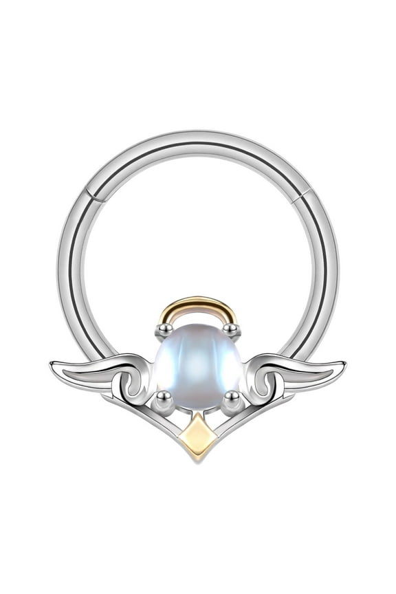 16G Silver Color Angel Nose Septum Clicker Insert Moonlight Stone Conch Cartilage Helix Piercing