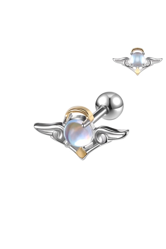 16G Silver Color Angel Stud Earring Insert Moonlight Stone Conch Cartilage Helix Piercing