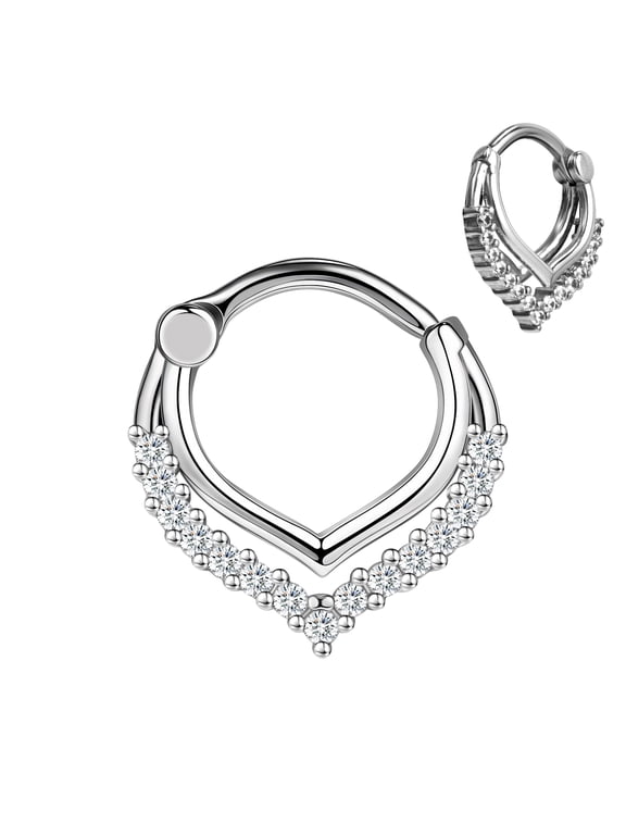 16G Stainless Steel Double Hoop Nose Ring,Cubic Zirconia Hinged Septum Ring Piercing Body Jewelry,Silver