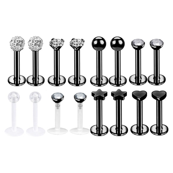 ZS 16Pcs/Set 16G Cubic Zirconia Medusa Monroe Labret Lip Piercing Heart Star Tragus Helix Earrings Piercing