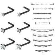 ZS 16Pcs/Set Nose Chain Piercing Across Nose Stud Claw Cubic Zirconia Nose Bone/L Shaped/Corkscrew Nose Rings