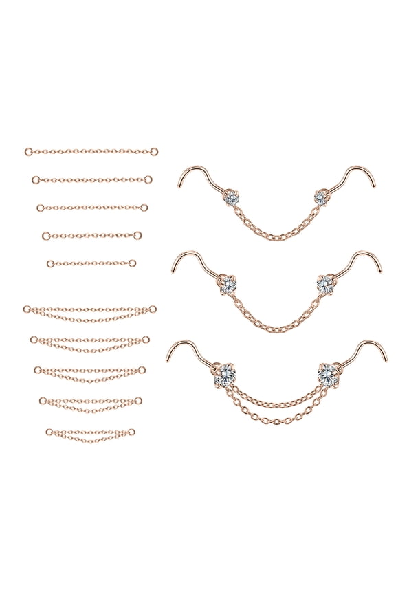 16Pcs/Set Nose Chain Piercing Across Nose Stud Claw Cubic Zirconia Nose Bone/L Shaped/Corkscrew Nose Rings