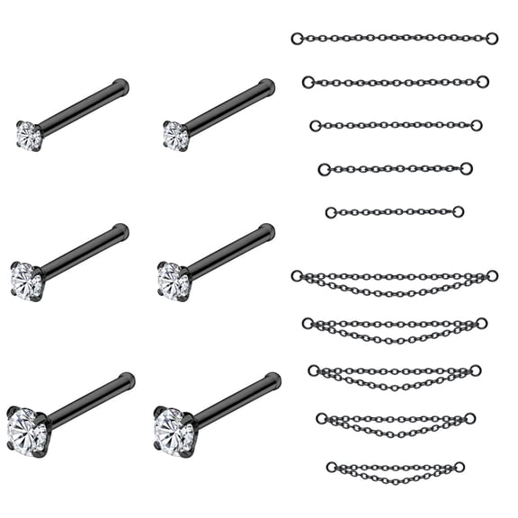 ZS 16Pcs/Set Nose Chain Piercing Across Nose Stud Claw Cubic Zirconia Nose Bone/L Shaped/Corkscrew Nose Rings