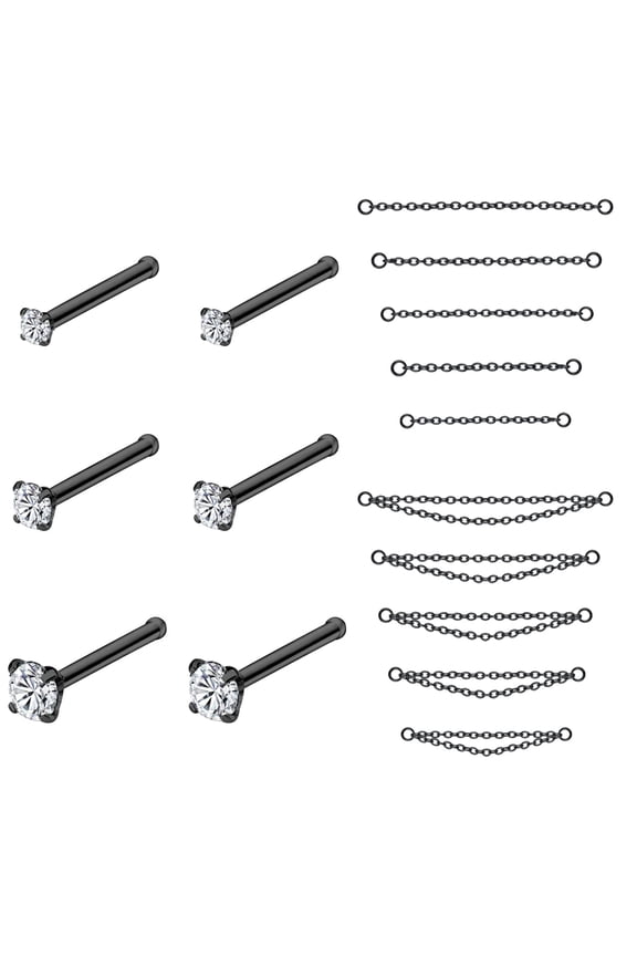 16Pcs/Set Nose Chain Piercing Across Nose Stud Claw Cubic Zirconia Nose Bone/L Shaped/Corkscrew Nose Rings