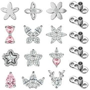ZS 18Pcs/Set 16G Stainless Steel Dermal Anchor with Base Cubic Zirconia Internally Threaded Skin Diver Piercing Body Jewelry