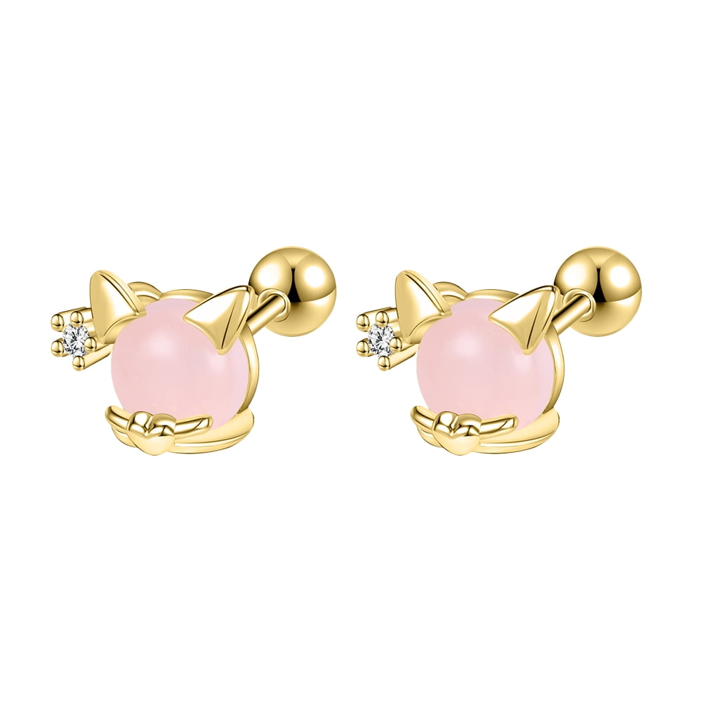 ZS 20G 1 Pair Cute Cat Stud Earring Opal Cartilage Helix Piercing Gold ...